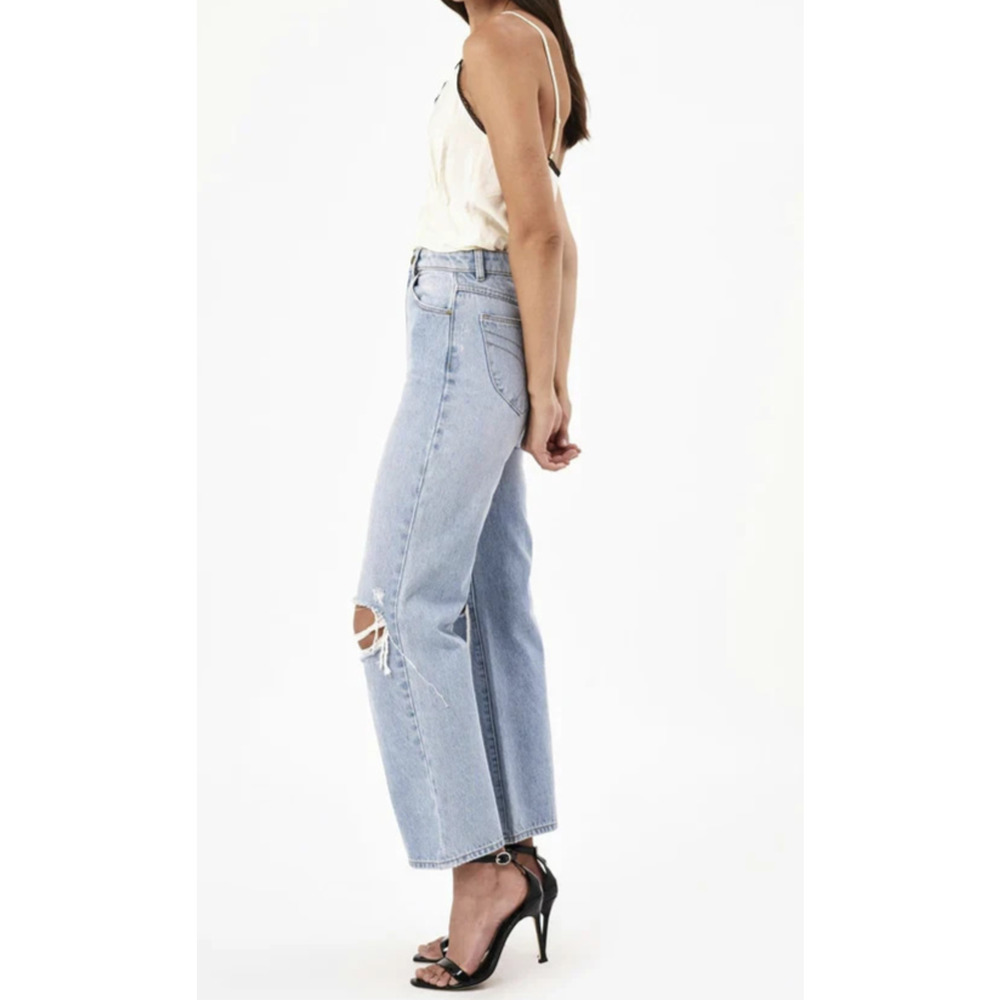 NWT Rollas Heidi Ankle Old Stone Jeans Blue Denim Distressed High Rise Size 30 - Picture 3 of 16